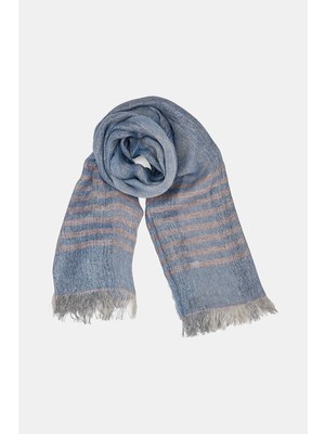 Vakko By Lorena Antonıazzı Blue-Silver Striped Shawl