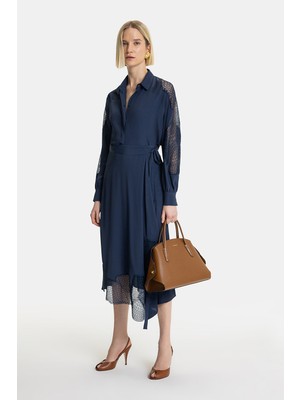 Vakko By Beatrıce B Navy Asymmetric Skirt