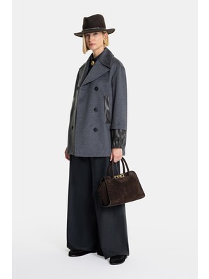 Vakko Anthracite Wool Pea Coat