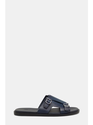 Santoni Santonı Navy Leather Slippers