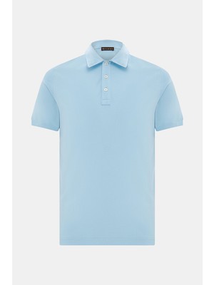 Vakko Light Blue Polo Collar Short Sleeve T-Shirt