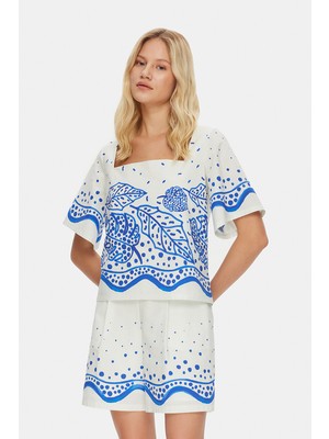 Vakko White Patterned Blouse