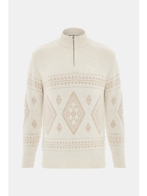 Vakko Ecru Patterned Knit Sweater