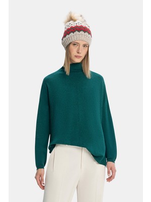 Vakko Dark Green Mock Neck Knit Sweater