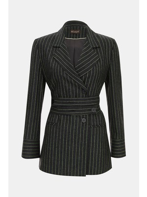Vakko Black Double-Breasted Striped Jacket
