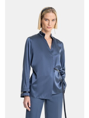 Vakko Blue Silk Blouse