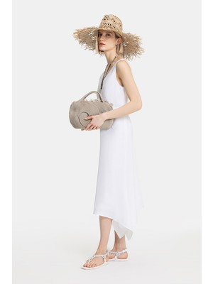 Vakko By Peserıco White Sleeveless Above-Knee Dress