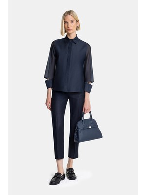 Vakko By Peserıco Navy Metallic Slim-Leg Trousers