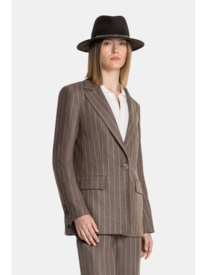 Vakko Brown Striped Jacket