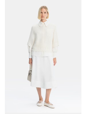 Vakko Ecru Pleated Skirt