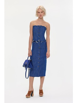 Vakko Blue Denim Skirt