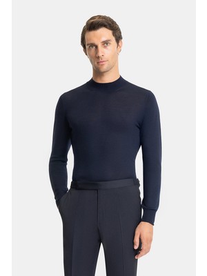 Vakko By Gran Sasso Mock Neck Wool Knit Sweater