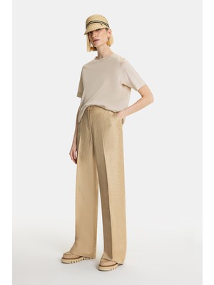 Vakko Beige Wide-Leg Trousers