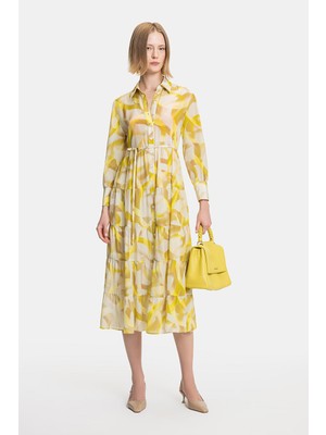 Vakko Yellow Long Sleeve Dress