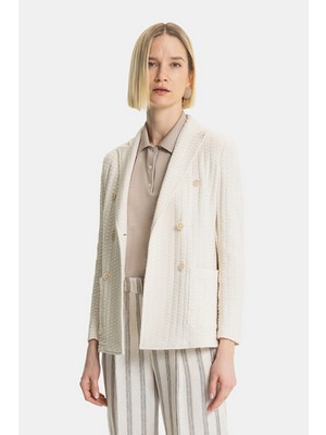Vakko Ecru Double-Breasted Lapel Jacket