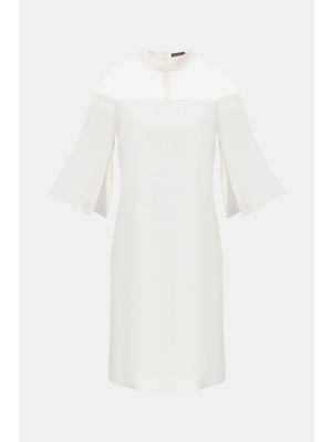 Vakko Ecru Short Sleeve Above-Knee Dress