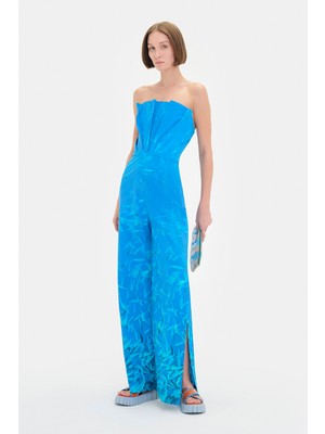 Vakko Blue Patterned Jumpsuit