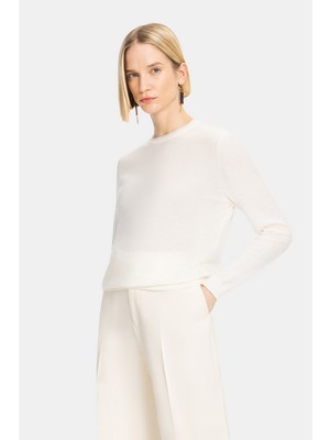 Vakko Ecru Round Neck Knit Sweater