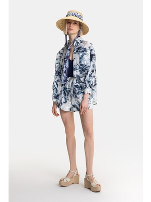Vakko White-Navy Patterned Shorts