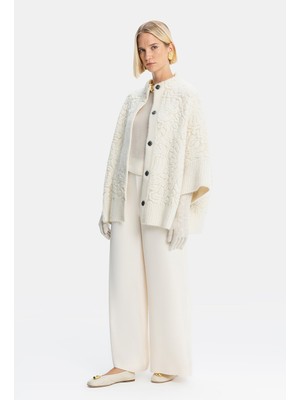 Vakko Ecru Wide-Leg Trousers