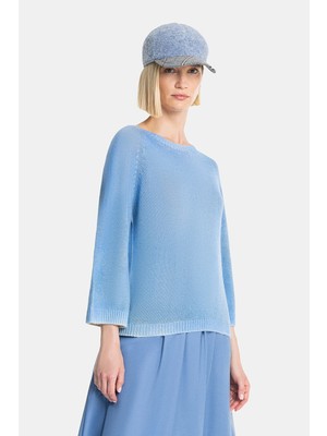 Vakko Blue Cashmere Knit Sweater