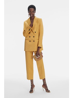 Vakko Mustard Double-Breasted Jacket