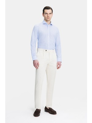 Vakko By Berwıch Light Cream Plain Diagonal Weave Trousers