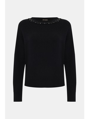 Vakko Black Crew Neck Knit Sweater