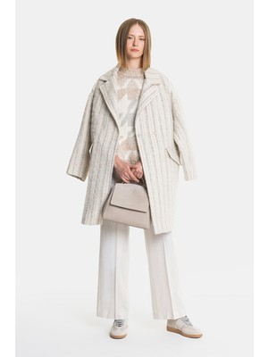 Vakko Ecru Striped Coat