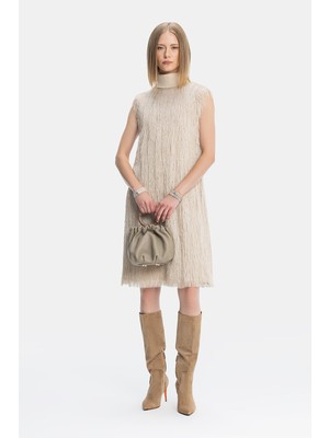 Vakko By Peserıco Beige Sleeveless Dress