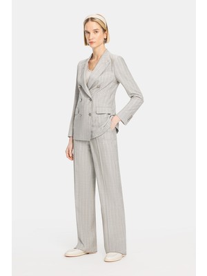 Vakko By Taglıatore Grey Striped Wide-Leg Trousers