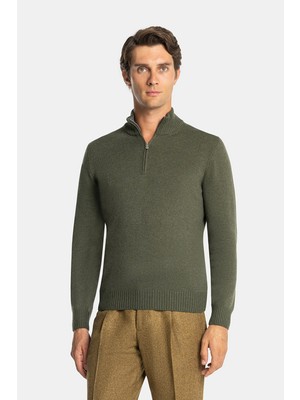 Vakko By Gran Sasso Zip Stand Collar Wool Cashmere Knit Sweater
