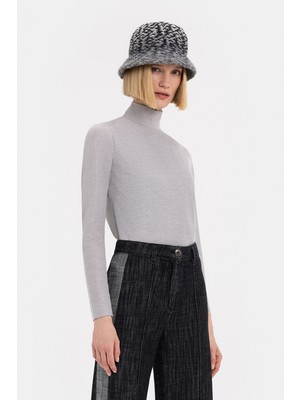 Vakko Grey Stand Collar Long Sleeve T-Shirt