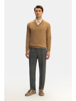 Vakko By Berwıch Single-Pleat Tab And Elastic Waist Striped Wool Trousers