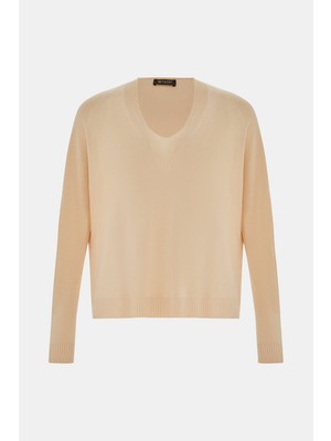 Vakko Light Orange V-Neck Knit Sweater