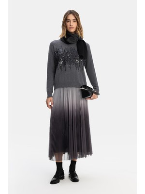 Vakko By Peserıco Anthracite Ombre Pleated Skirt
