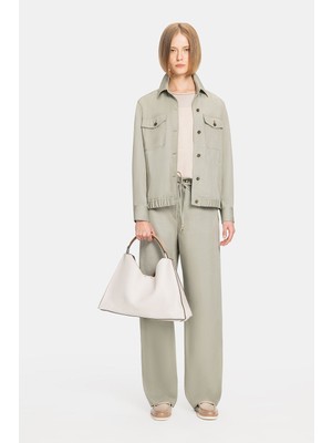 Vakko Khaki Polo Collar Jacket