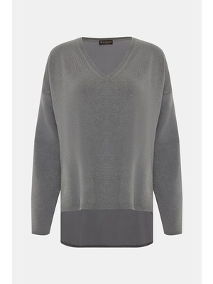 Vakko Dark Grey V-Neck Knitwear