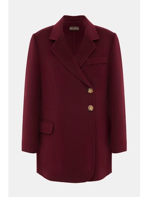 Vakko Burgundy Wool Pea Coat
