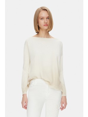 Vakko By Gran Sasso Ecru Boat Neck Knit Sweater