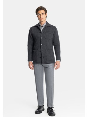 Vakko Buttoned Mono Collar Knit Jacket