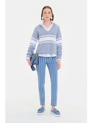 Vakko Blue Striped Jeans