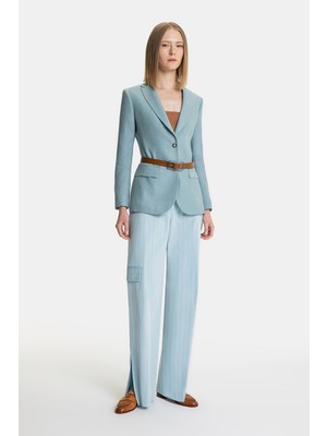 Vakko Turquoise Striped Straight-Leg Trousers