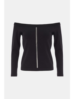 Vakko Black Low-Cut Knit Sweater