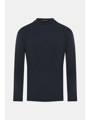 Vakko Navy Crew Neck Long-Sleeve T-Shirt
