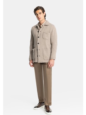 Vakko Buttoned Mono Collar Knit Jacket