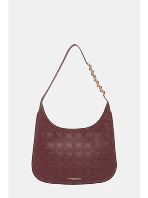 Vakko Burgundy Monogram Leather Bag