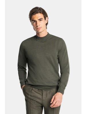 Vakko By Gran Sasso Mock Neck Wool Knit Sweater