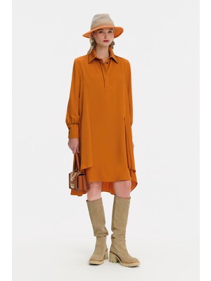 Vakko Terracotta Midi Dress