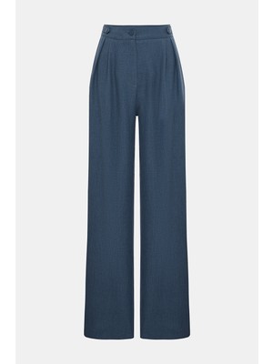 Vakko Blue Wide-Leg Trousers